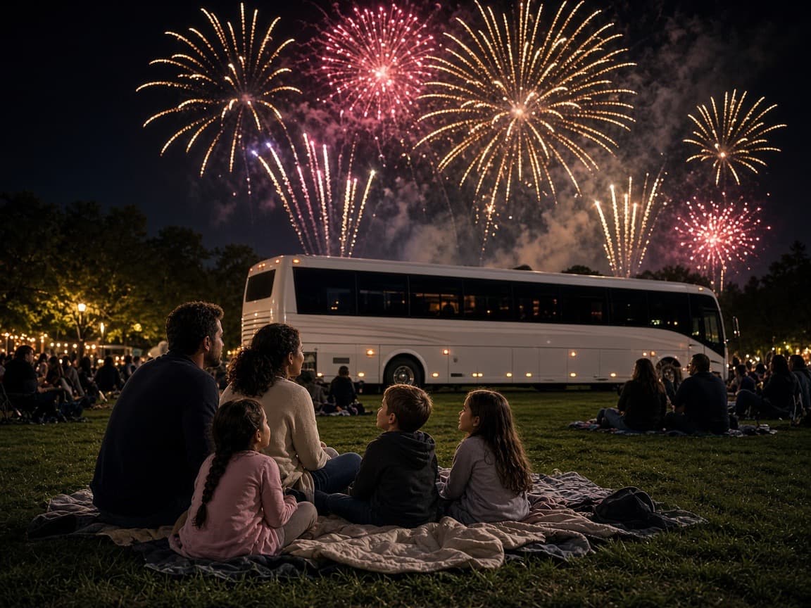 Exterior of a 28 passenger party bus ready for a summer group outing