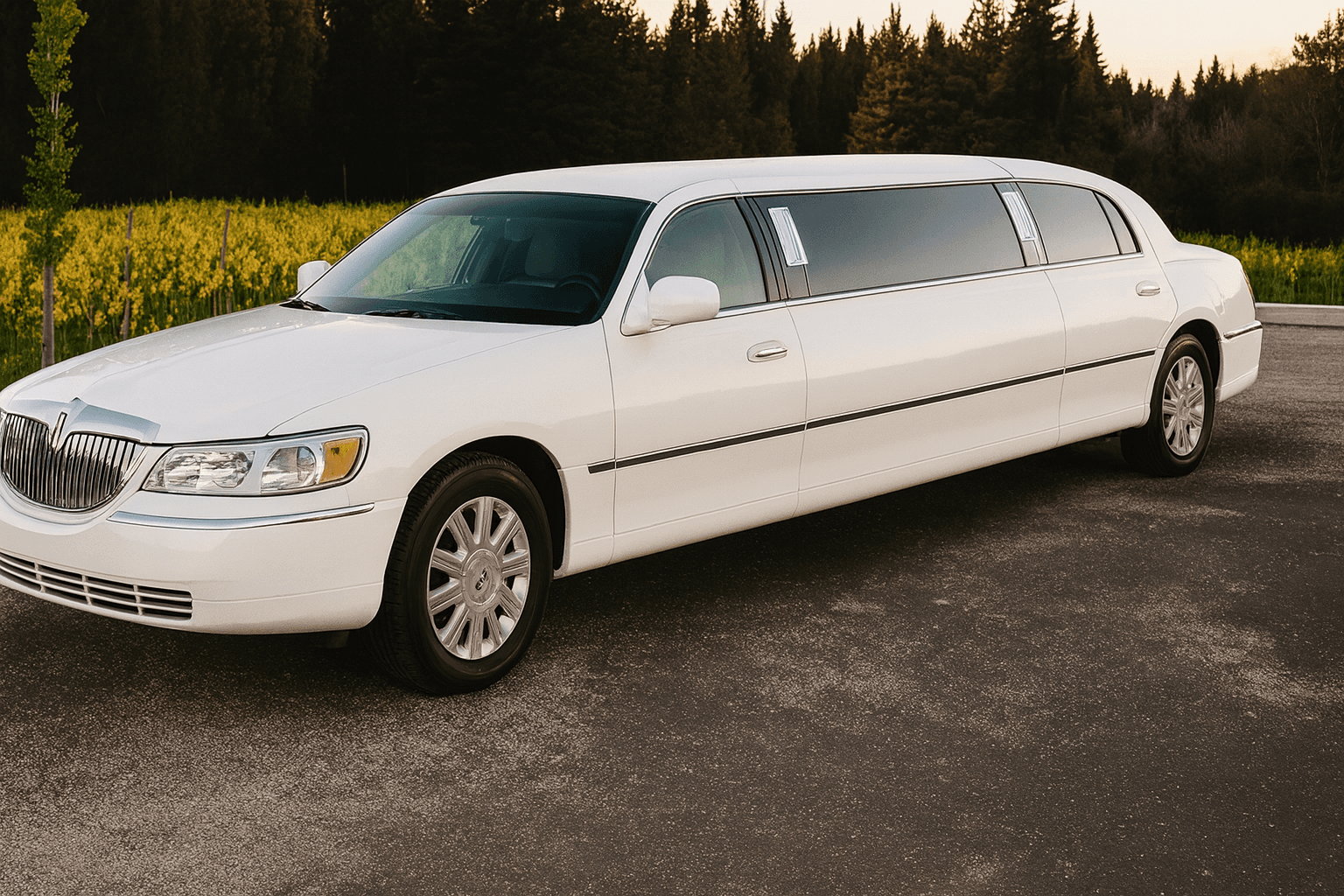 Interior of the Lincoln 10-passenger stretch limousine showing side bench and bar lighting