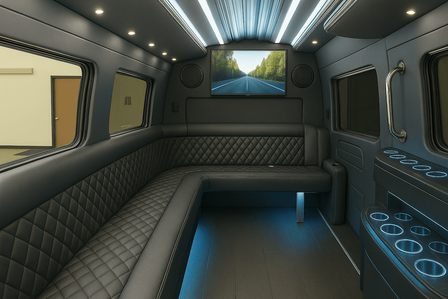 12 Passenger Party Bus interior