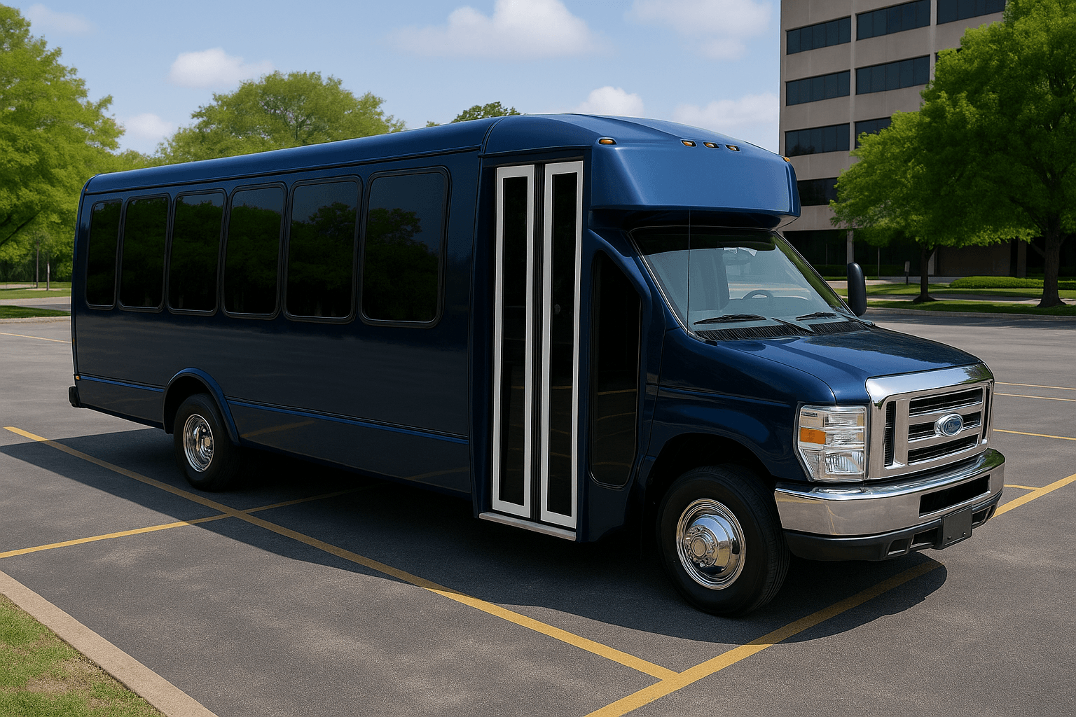 Black 24 passenger party bus parked and ready for a Dallas group pickup
