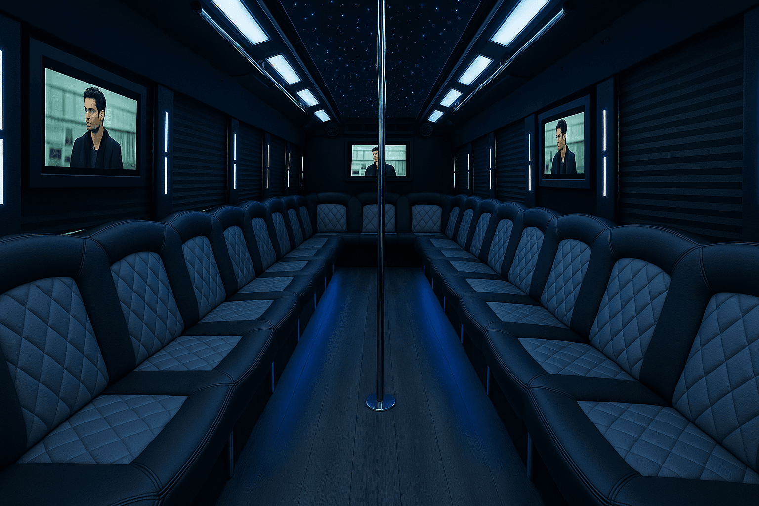 44 Passenger Party Bus interior