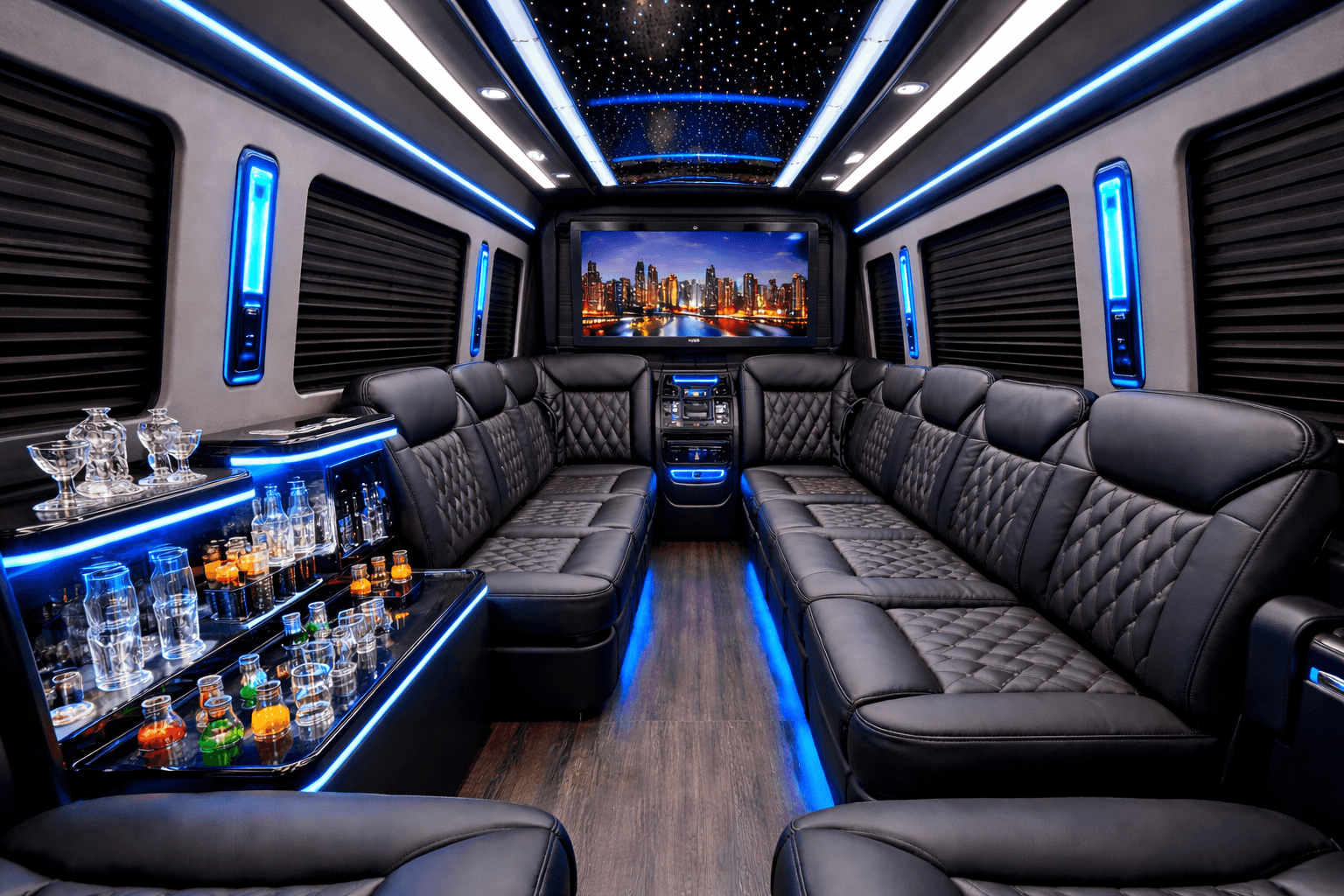 8 Passenger Party Bus interior