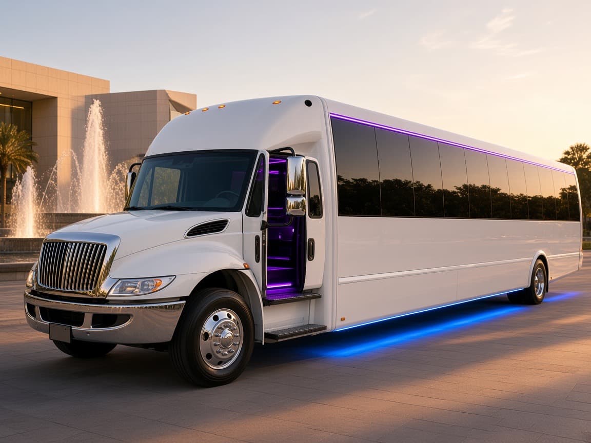 Party bus waiting at an Allen pickup before a school dance