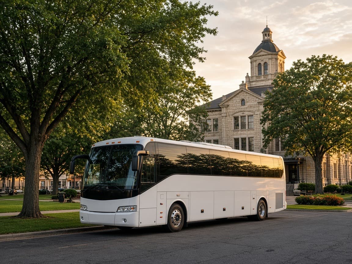 Party bus parked for an Azle group pickup near Eagle Mountain Lake
