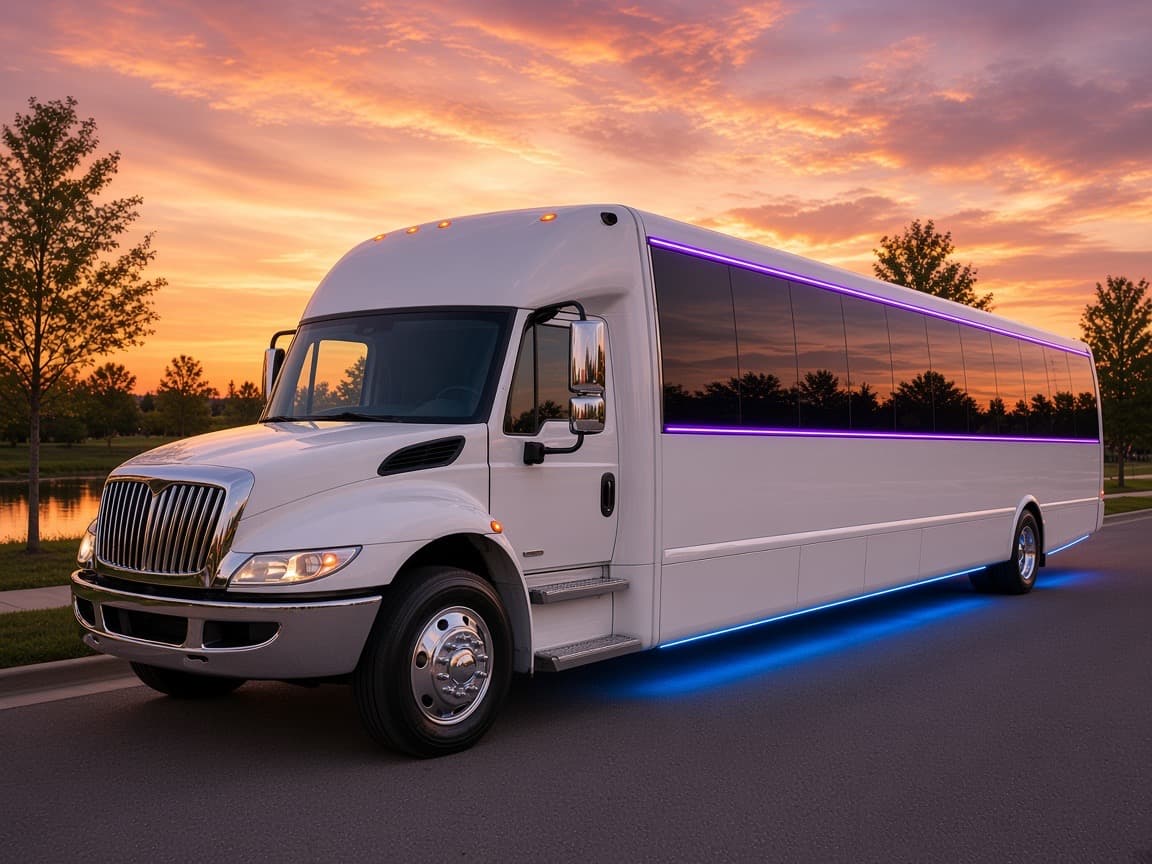 Party bus parked for a Prosper group heading south on the tollway