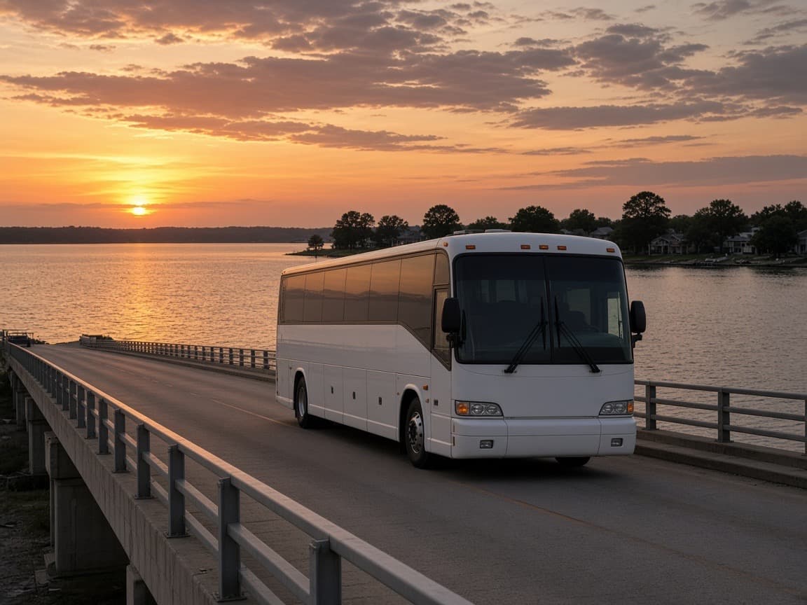 Party bus waiting by the Rowlett lakeshore before a Friday night pickup