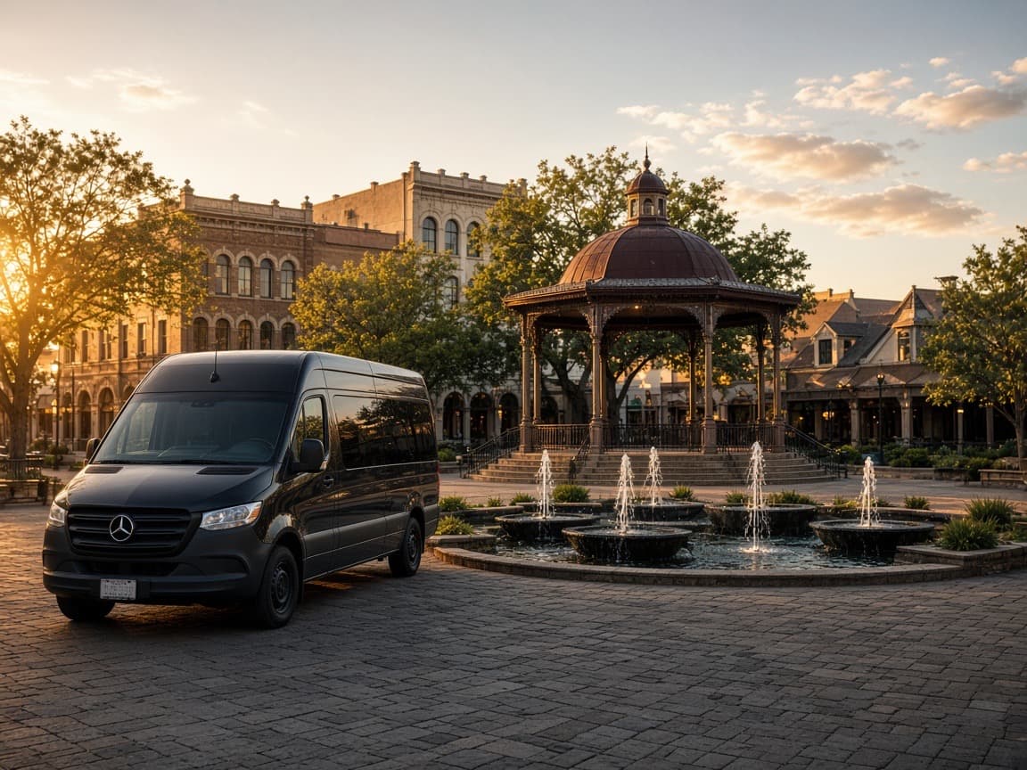 Stretch limousine staged near Southlake Town Square for an evening dinner pickup
