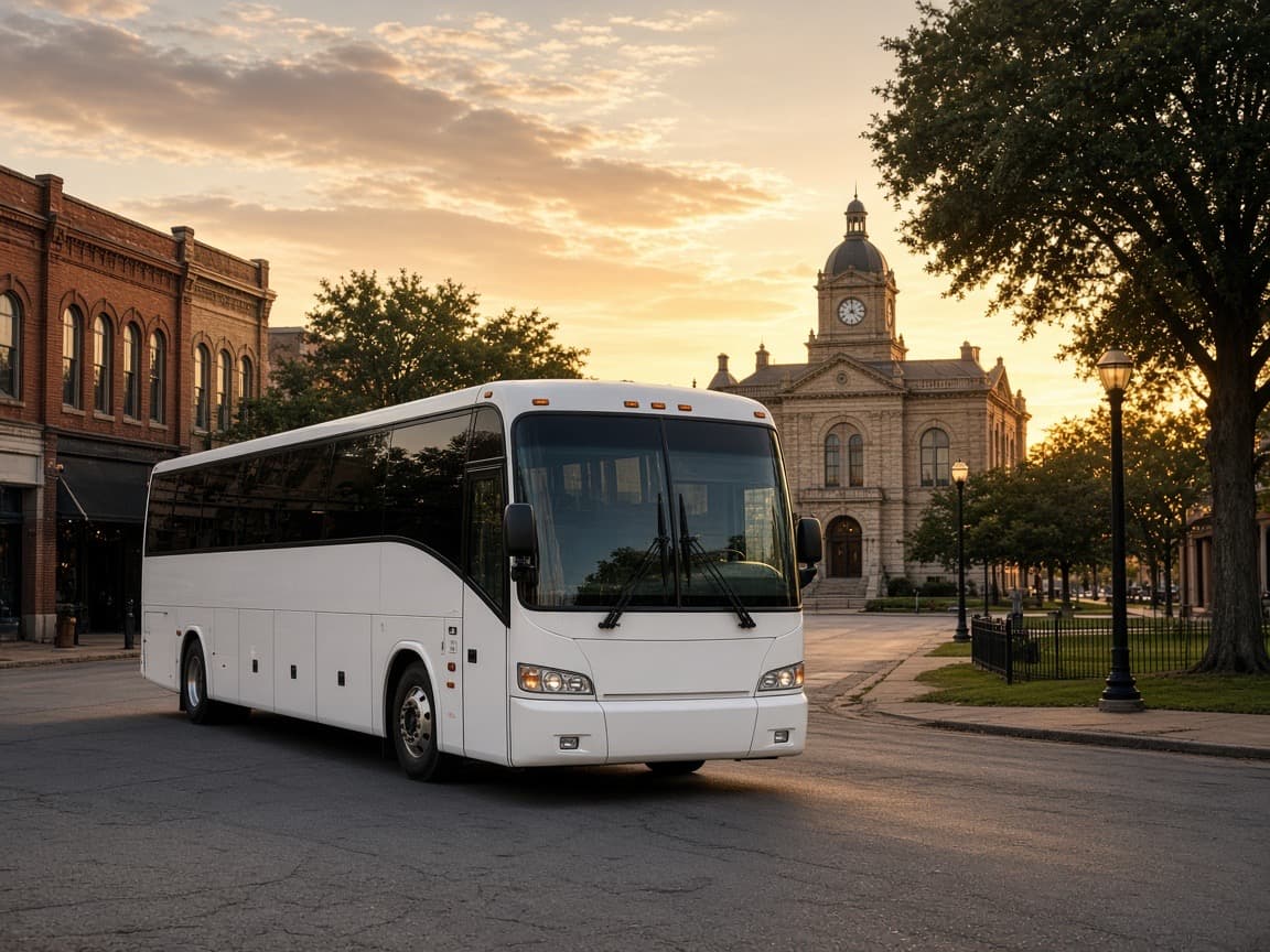 Party bus waiting near the Parker County courthouse square in Weatherford