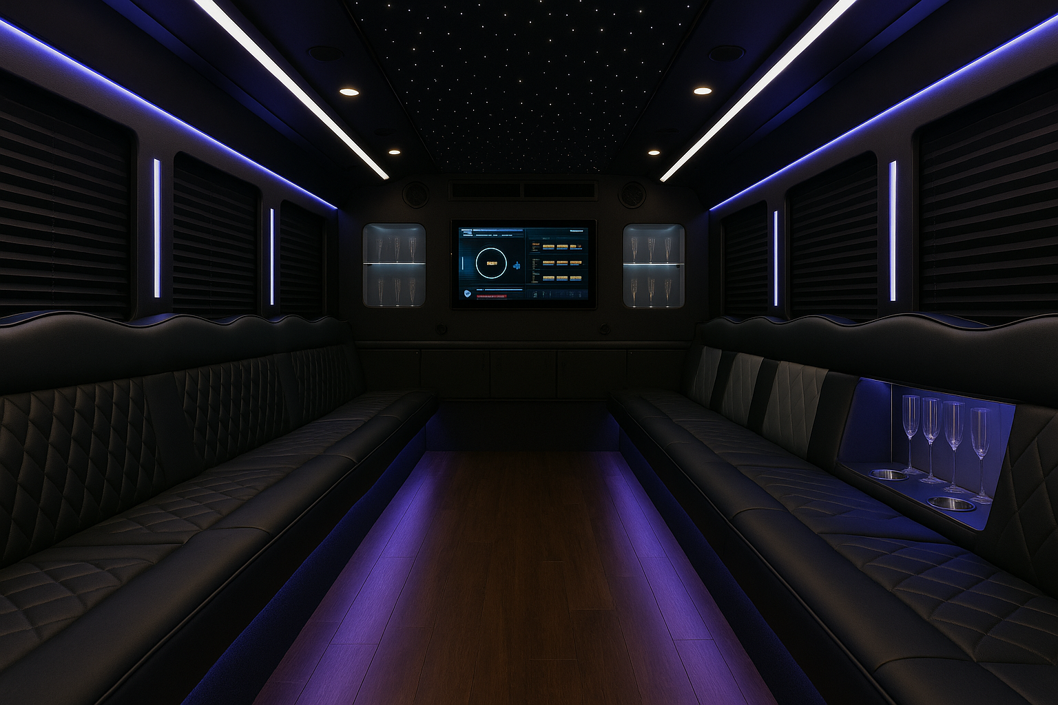 34 Passenger Party Bus interior