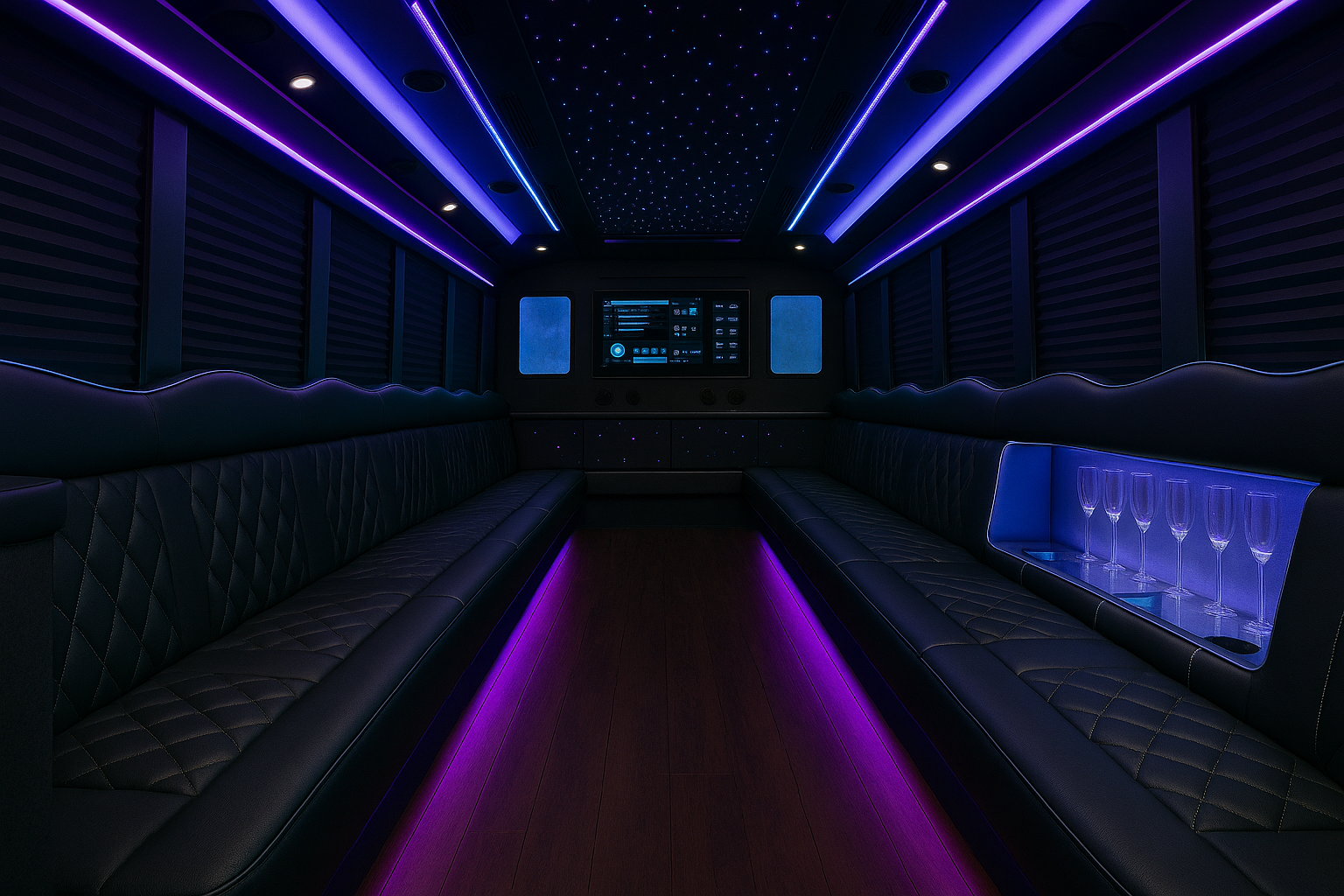 38 Passenger Party Bus interior